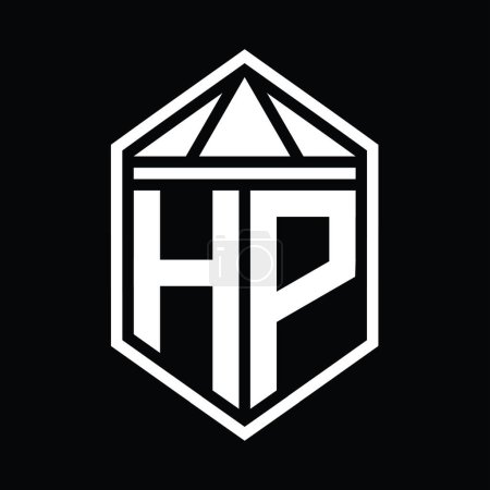 Téléchargez les photos : HP Lettre Logo monogramme simple forme de bouclier hexagonal avec couronne triangle isolé modèle de conception de style - en image libre de droit