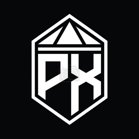 Foto de PX Carta Logo monograma forma de escudo hexágono simple con la corona de triángulo plantilla de diseño de estilo aislado - Imagen libre de derechos