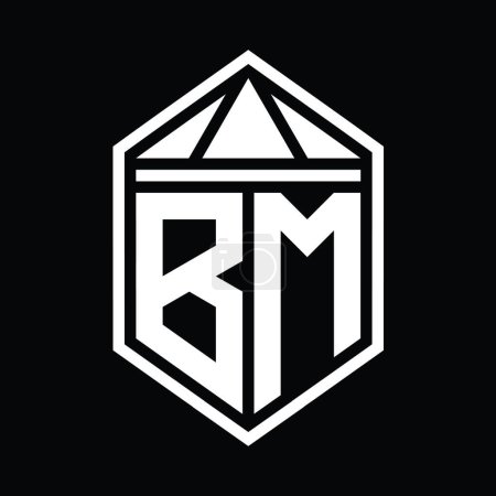 Photo for BM Letter Logo monogram simple hexagon shield shape with triangle crown isolated style design template - Royalty Free Image