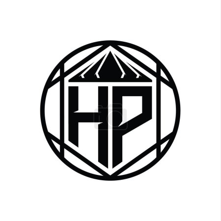 Téléchargez les photos : HP lettre logo monogramme hexagone tranche couronne forte forme de bouclier isolé cercle abstrait modèle de conception de style - en image libre de droit