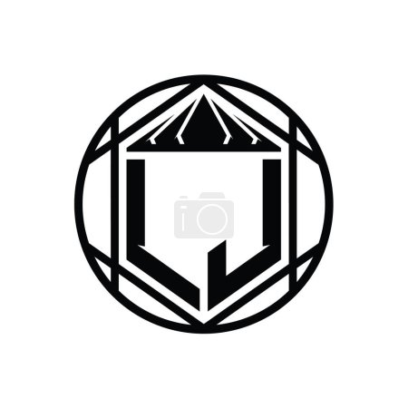 Photo for LJ Letter Logo monogram hexagon slice crown sharp shield shape isolated circle abstract style design template - Royalty Free Image