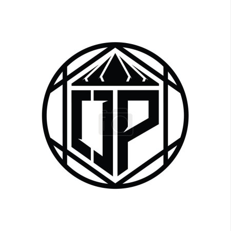 Foto de OP Carta Logo monograma hexágono rebanada corona forma de escudo afilado círculo aislado estilo abstracto plantilla de diseño - Imagen libre de derechos