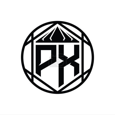 Foto de PX Letra Logo monograma hexágono rebanada corona escudo afilado forma círculo aislado estilo abstracto plantilla de diseño - Imagen libre de derechos
