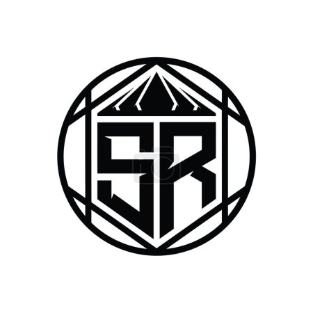 Foto de SR Carta Logo monograma hexágono rebanada corona forma escudo afilado círculo aislado estilo abstracto plantilla de diseño - Imagen libre de derechos