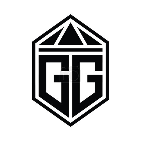 GG Carta Logo monograma forma de escudo hexágono simple con la corona de triángulo plantilla de diseño de estilo aislado