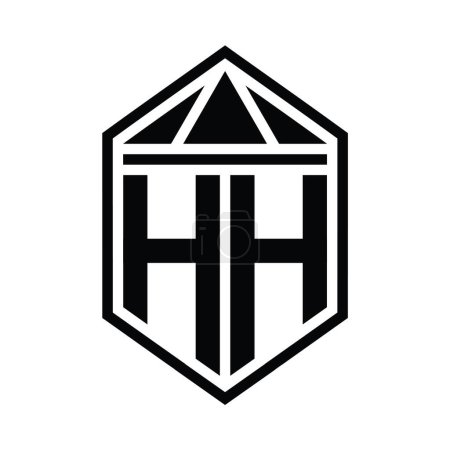 Téléchargez les photos : HH Lettre Logo monogramme simple forme de bouclier hexagonal avec couronne triangle isolé modèle de conception de style - en image libre de droit