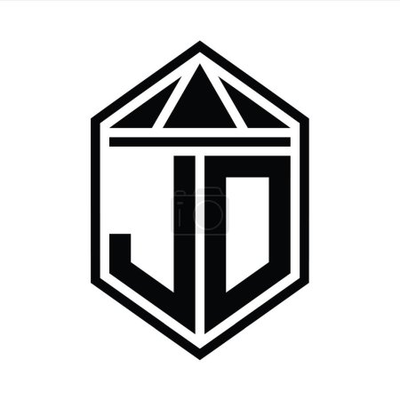 Foto de JD Letter Logo monograma forma de escudo hexágono simple con plantilla de diseño de estilo aislado de corona de triángulo - Imagen libre de derechos