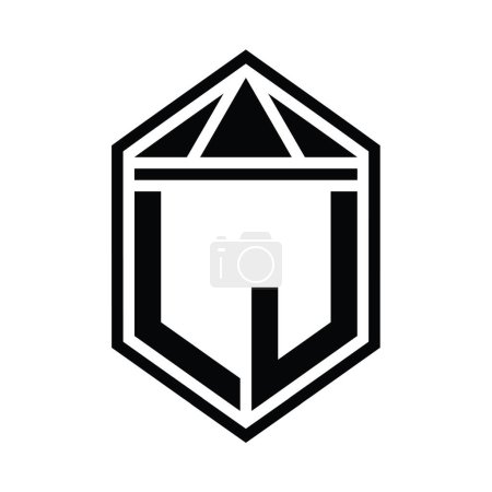 Photo for LJ Letter Logo monogram simple hexagon shield shape with triangle crown isolated style design template - Royalty Free Image