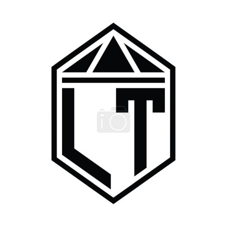 Téléchargez les photos : LT Lettre Logo monogramme simple forme de bouclier hexagonal avec couronne triangle isolé modèle de conception de style - en image libre de droit