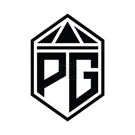 PG Lettre Logo monogramme simple forme de bouclier hexagonal avec couronne triangle isolé modèle de conception de style