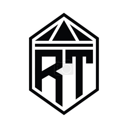 Téléchargez les photos : RT Lettre Logo monogramme simple forme de bouclier hexagonal avec couronne triangle isolé modèle de conception de style - en image libre de droit