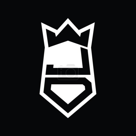 Foto de JD Letter Logo monograma hexágono escudo forma arriba y abajo con plantilla de diseño de estilo aislado corona - Imagen libre de derechos