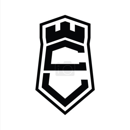 Téléchargez les photos : CL Lettre Logo monogramme hexagone forme de bouclier de haut en bas avec le modèle de conception de style isolé château couronne - en image libre de droit