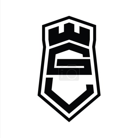 Carta GL Logo monograma hexágono escudo forma arriba y abajo con la plantilla de diseño de estilo aislado castillo corona