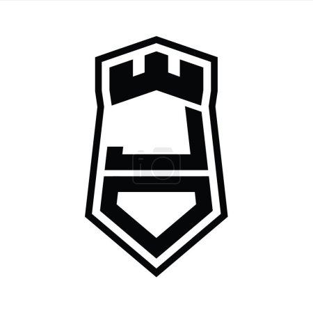 Foto de JD Letter Logo monograma hexágono escudo forma arriba y abajo con la plantilla de diseño de estilo aislado castillo corona - Imagen libre de derechos