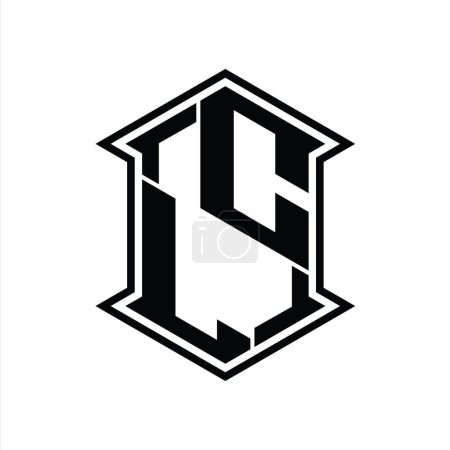 Téléchargez les photos : CL Lettre Logo monogramme hexagone forme de bouclier de haut en bas avec coin pointu isolé modèle de conception de style - en image libre de droit