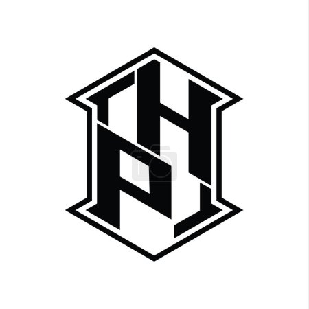 Téléchargez les photos : HP lettre logo monogramme hexagone forme de bouclier de haut en bas avec coin pointu isolé modèle de conception de style - en image libre de droit