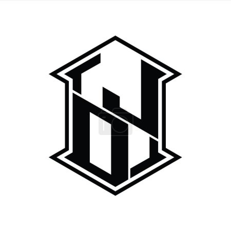 Foto de JD Letter Logo monograma hexágono escudo forma arriba y abajo con esquina afilada plantilla de diseño de estilo aislado - Imagen libre de derechos