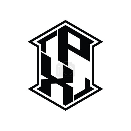 Foto de PX Letra Logo monograma hexágono escudo forma arriba y abajo con esquina afilada plantilla de diseño de estilo aislado - Imagen libre de derechos
