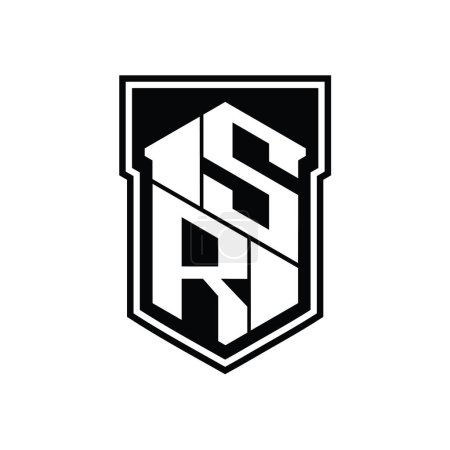 Foto de SR Carta Logo monograma hexágono geométrico arriba y abajo escudo interior plantilla de diseño de estilo aislado - Imagen libre de derechos