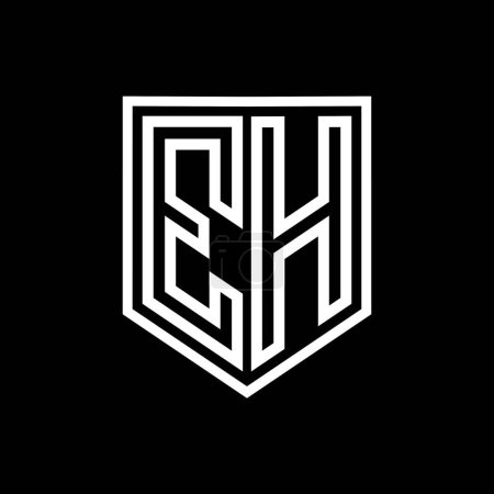 EH Letter Logo monogram shield geometric line inside shield isolated style design template