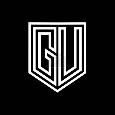 GU Letter Logo monogram shield geometric line inside shield isolated style design template