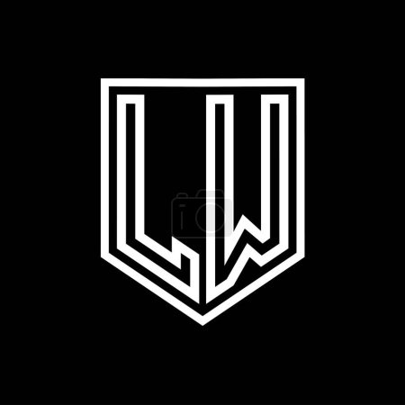 LW Carta Logo escudo monograma línea geométrica escudo interior plantilla de diseño de estilo aislado