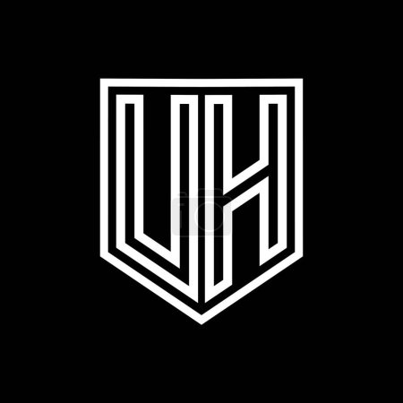 UH Letter Logo monogram shield geometric line inside shield isolated style design template
