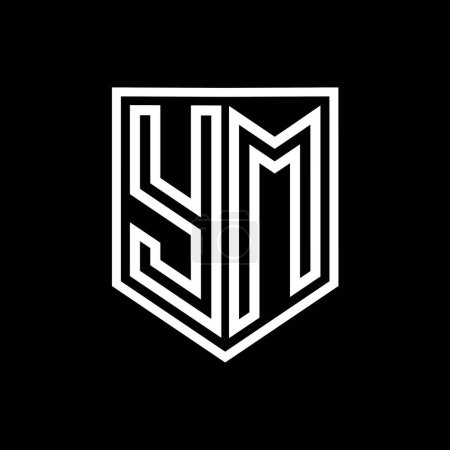 YM Letter Logo monogram shield geometric line inside shield isolated style design template