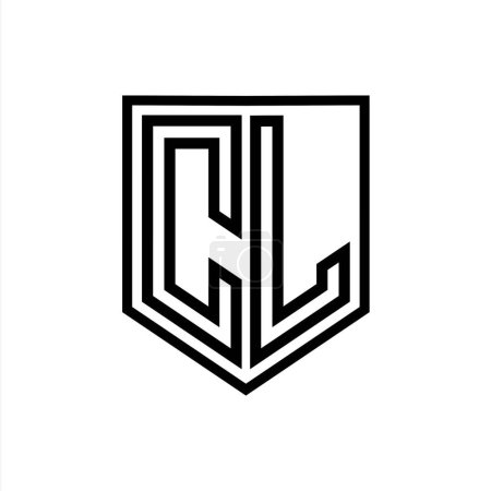 Téléchargez les photos : CL Lettre Logo monogramme bouclier ligne géométrique à l'intérieur bouclier isolé modèle de conception de style - en image libre de droit