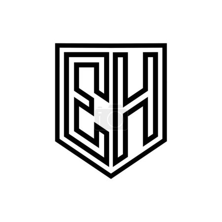 Lettre EH Logo monogramme bouclier ligne géométrique à l'intérieur bouclier isolé modèle de conception de style