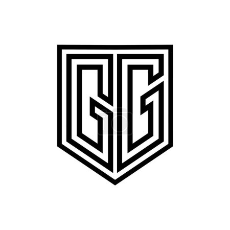 Téléchargez les photos : GG Lettre Logo monogramme bouclier ligne géométrique à l'intérieur bouclier isolé modèle de conception de style - en image libre de droit
