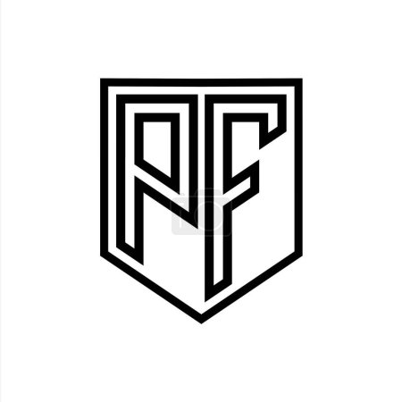 PF Letter Logo monogram shield geometric line inside shield isolated style design template