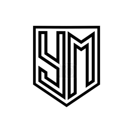 YM Letter Logo monogram shield geometric line inside shield isolated style design template