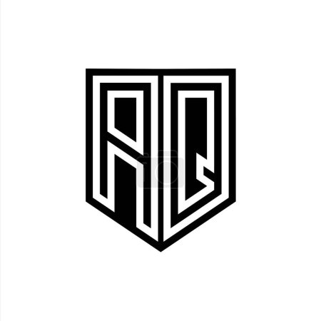 AQ Carta Logo escudo monograma línea geométrica interior escudo estilo plantilla de diseño