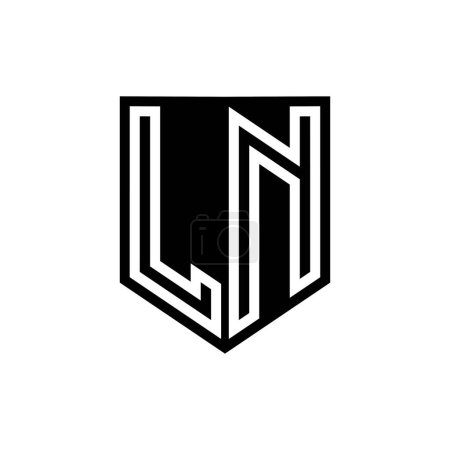 LN Carta Logo escudo monograma línea geométrica interior escudo estilo plantilla de diseño