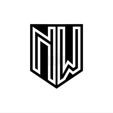 Modèle de conception de style de bouclier intérieur de ligne géométrique de bouclier de logo de lettre de NW