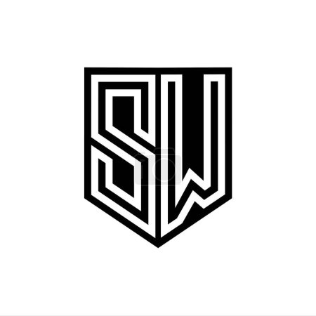 SW Carta Logo escudo monograma línea geométrica interior escudo estilo plantilla de diseño