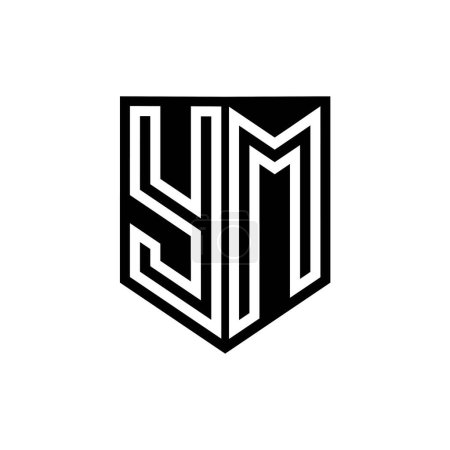 YM Letter Logo monogram shield geometric line inside shield style design template