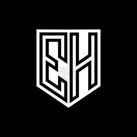 EH Letter Logo monogram shield geometric line inside shield style design template