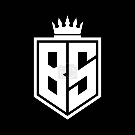 BS Lettre Logo monogramme bouclier gras forme géométrique avec contour de la couronne modèle de conception de style noir et blanc