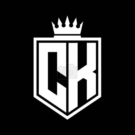 CK Lettre Logo monogramme gras bouclier forme géométrique avec contour de la couronne modèle de conception de style noir et blanc