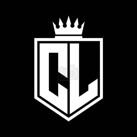 CL Carta Logo monograma escudo en negrita forma geométrica con contorno de la corona plantilla de diseño de estilo blanco y negro
