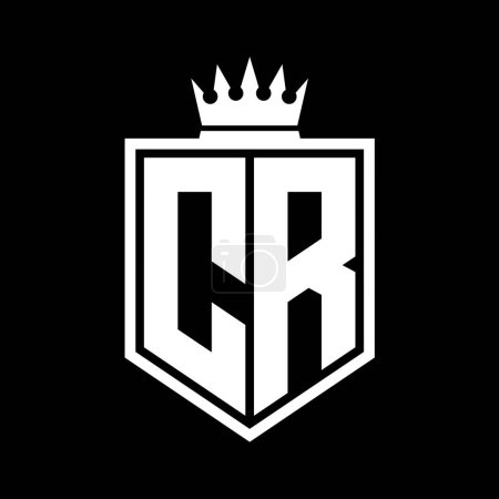 CR Lettre Logo monogramme bouclier gras forme géométrique avec contour de la couronne modèle de conception de style noir et blanc