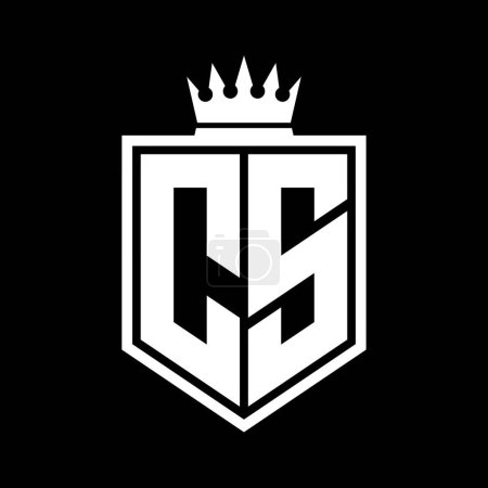 CS Letter Logo monograma escudo en negrita forma geométrica con el contorno de la corona plantilla de diseño de estilo blanco y negro