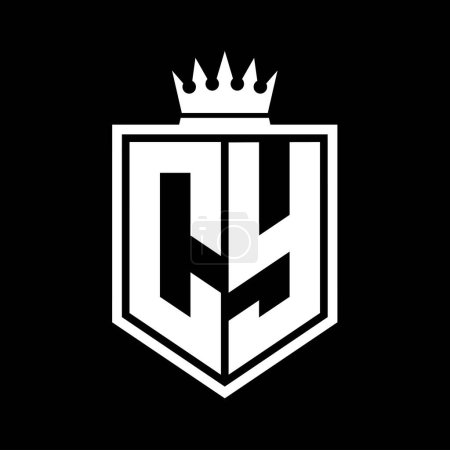 CY Letter Logo Monogramm fett Schild geometrische Form mit Krone Umriss schwarz und weiß Stil Design-Vorlage