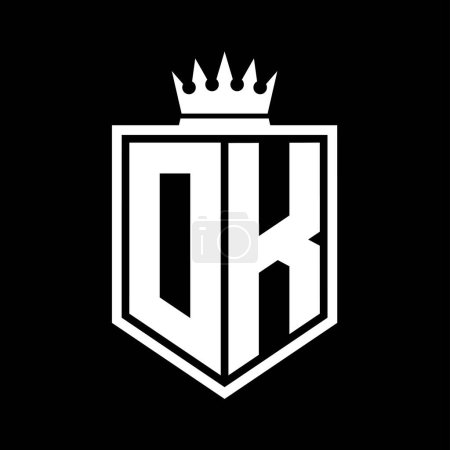DK Letter Logo Monogramm fett Schild geometrische Form mit Krone Umriss schwarz und weiß Stil Design-Vorlage