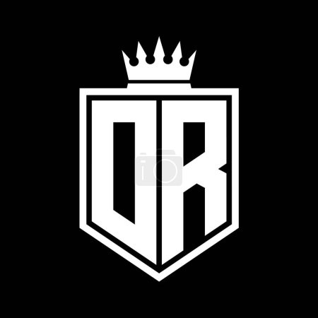 DR Letter Logo monograma escudo en negrita forma geométrica con contorno de corona plantilla de diseño de estilo blanco y negro