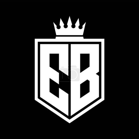 EB Lettre Logo monogramme bouclier gras forme géométrique avec contour de la couronne modèle de conception de style noir et blanc