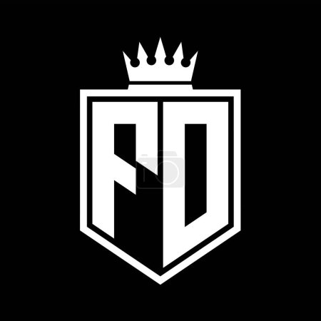 FD Letter Logo Monogramm fett Schild geometrische Form mit Krone Umriss schwarz und weiß Stil Design-Vorlage